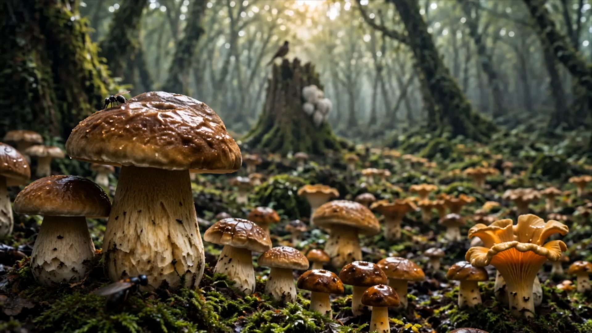 Mushrooms on the forest floor